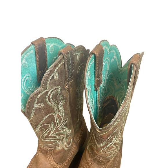 ARIAT COWGIRL BOOTS LEGEND WESTERN SZ 7.5 SQUARE TOE EMBROIDERED HERITAGE ROUGH - Picture 9 of 16